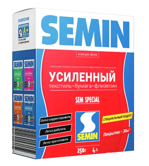 Клей обойный Semin SEM SPECIALE усиленный 250 гр. РФ.