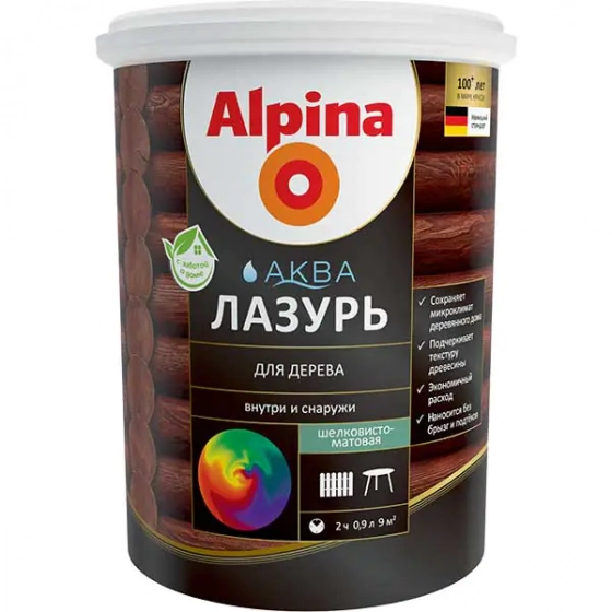 Alpina Аква Лазурь для древесины. Прозрачный. РБ. 0,9 л.