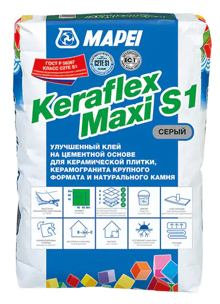 Клей для плитки эластичный Mapei KERAFLEX MAXI S1. 25 кг. РФ.